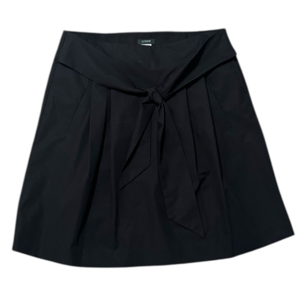 J. CREW Black Pleated Skirt Bow A Line Pockets party Event Work 100% Cotton 6
